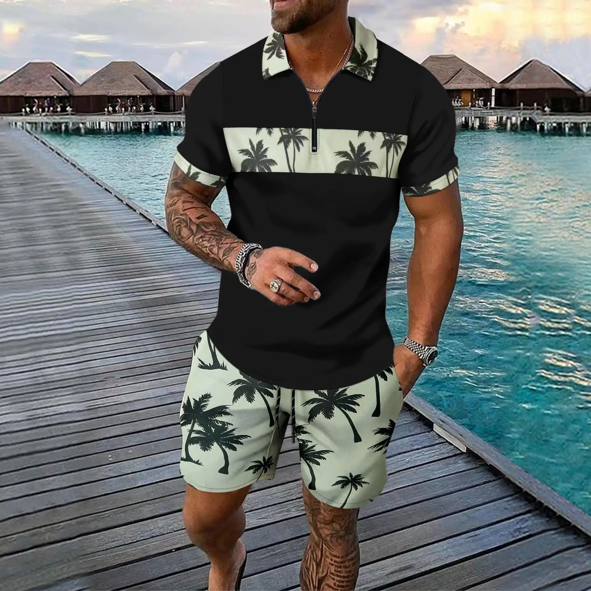 

Men's Summer Beach Sle ort Sve T-irt And orts Set Casual Sportswear Comfortable Breathable Clothing for Men