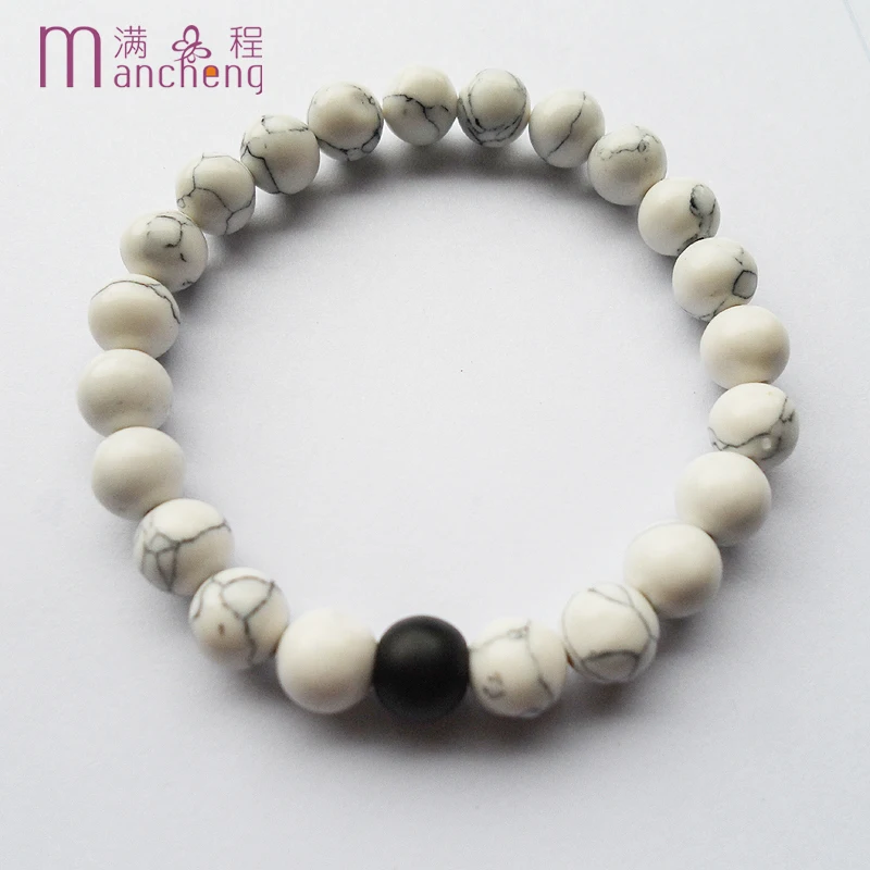 sokolov tiki Natural White Turquoise Black Agate Matte Scrub Couples Distance Bracelet  Men Women Couples Bracelet