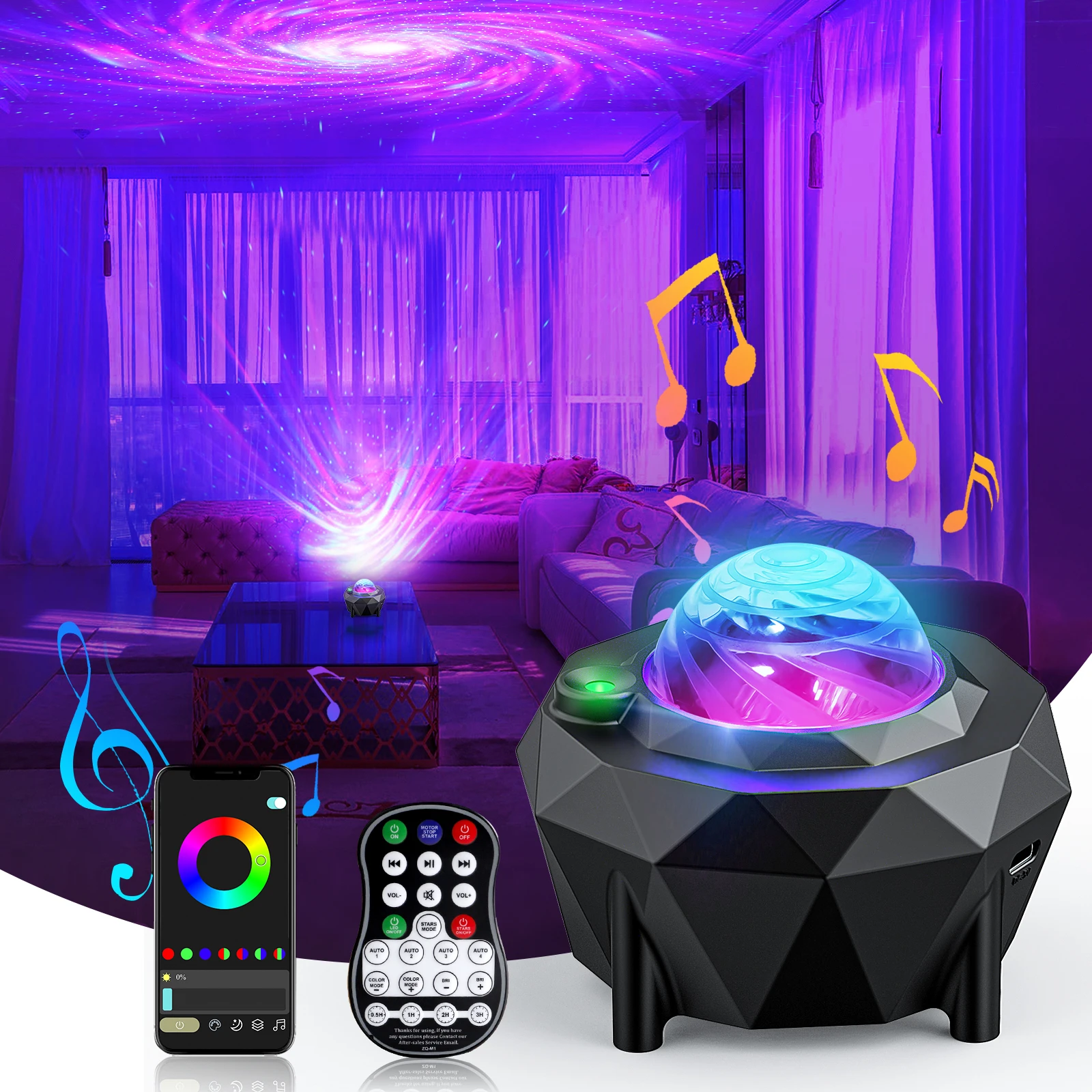 USB Galaxy Star Night Light Bedroom Ceilling Light 3 IN 1 RGB LED Music Starry Sky Projector