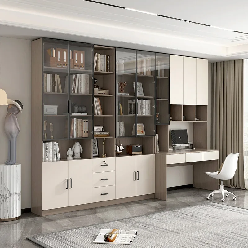 Bookcase bookshelf combination living room study storage with drawers glass door storage two doors storage