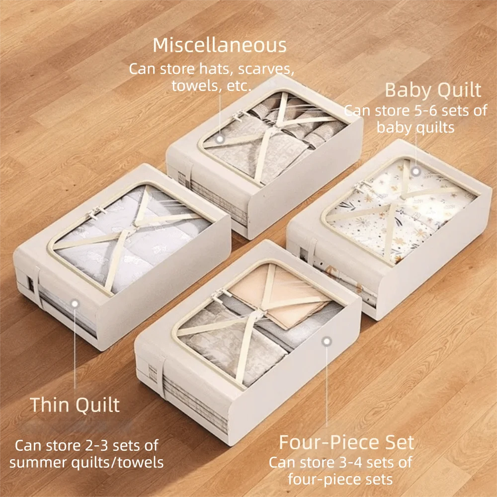 Oxford Fabric Narrow Steel Frame Storage Bins Visible Window Large Capacity Quilt Blanket Storage Container Stackable Waterproof
