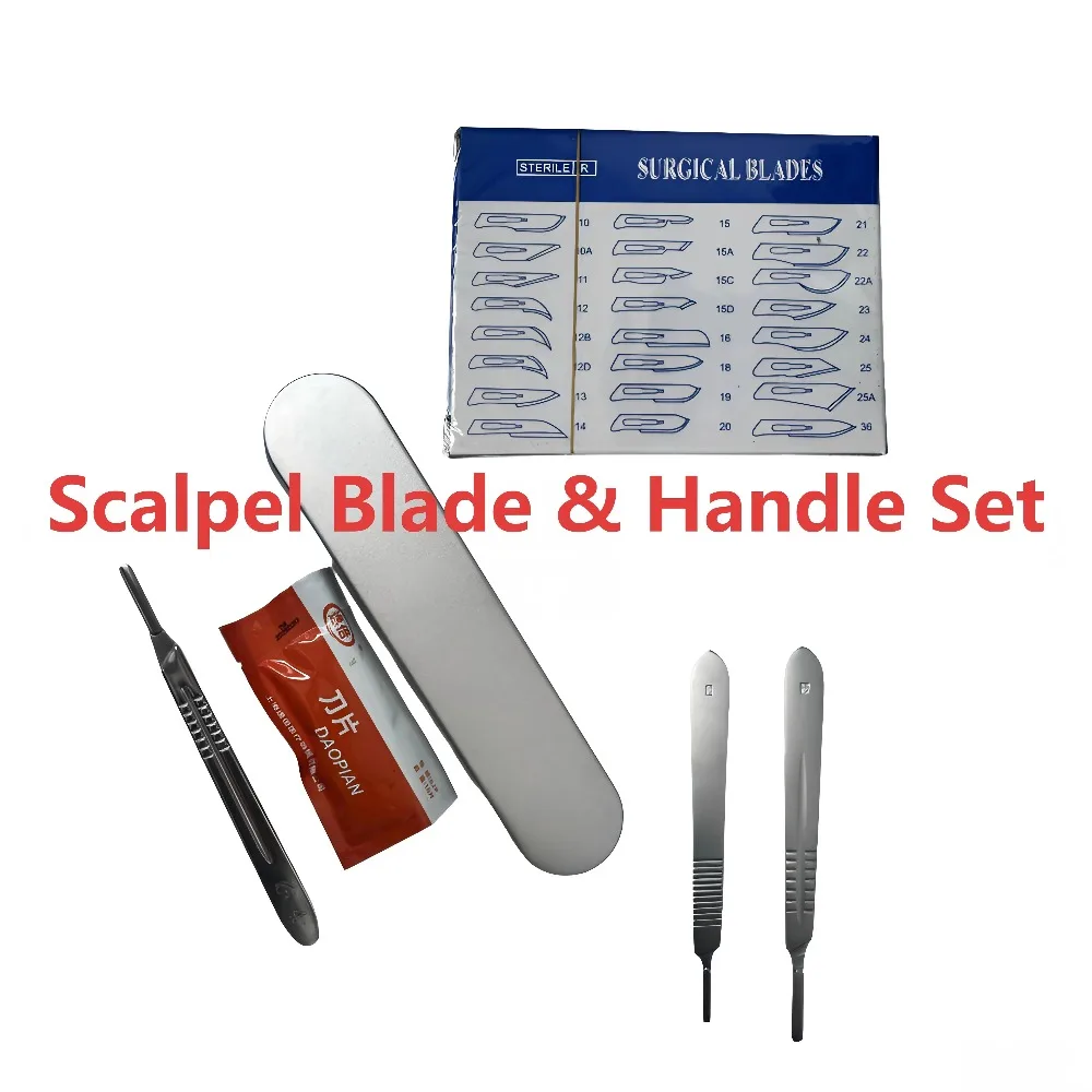Dental Scalpel Handle & Blades Set No.3/4/7 No.10/23 Stainless Carbon Steel Surgical Cutting Tool for Oral Use