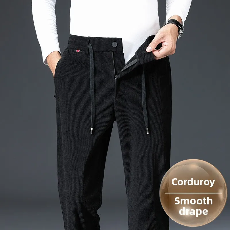 

Мужские вельветовые брюки прямого кроя, повседневные, свободные, длинные, осенне-зимние, в стиле кэжуал, с высокой талией, однотонные