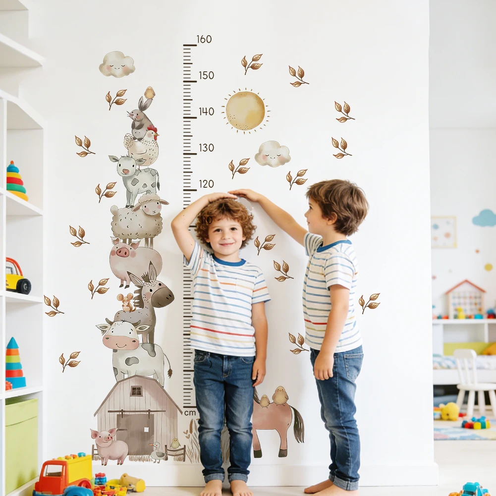 Farm Animal Height Chart Wall Stickers Cow Pig Sheep Horse Growth Ruler Kids Nursery Decor