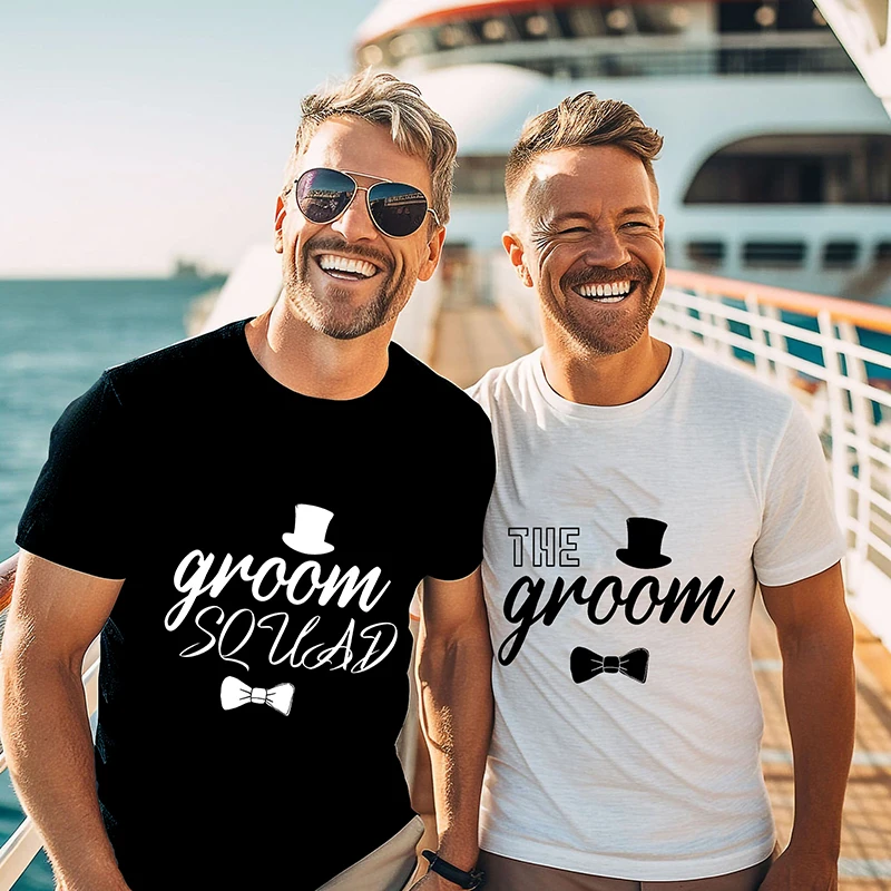 

Fashion Team Groom Squad Tops Bachelor Stag T-Shirt Single Farewell Party Tshirt Groomsman Best Man Blouses Male Wedding Tees