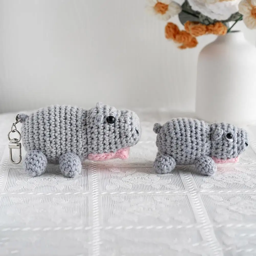 Sturdy Hippo Toy Crochet Hippo Doll Keychain Pendant Set Plush Toy for Schoolbags Shoulder Bags Cute Hippopotamus Home Decor