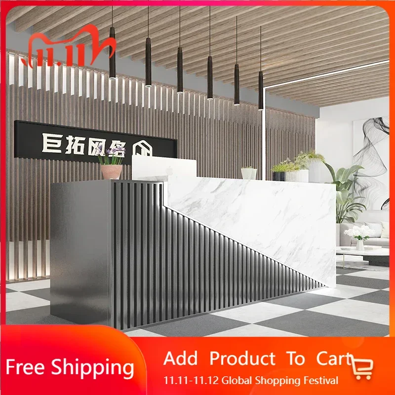 

Supermarket Modern Church Reception Desk Curved Tempered Glass Luxury Furniture Office Desk Luxury Mostrador Unique Furniture