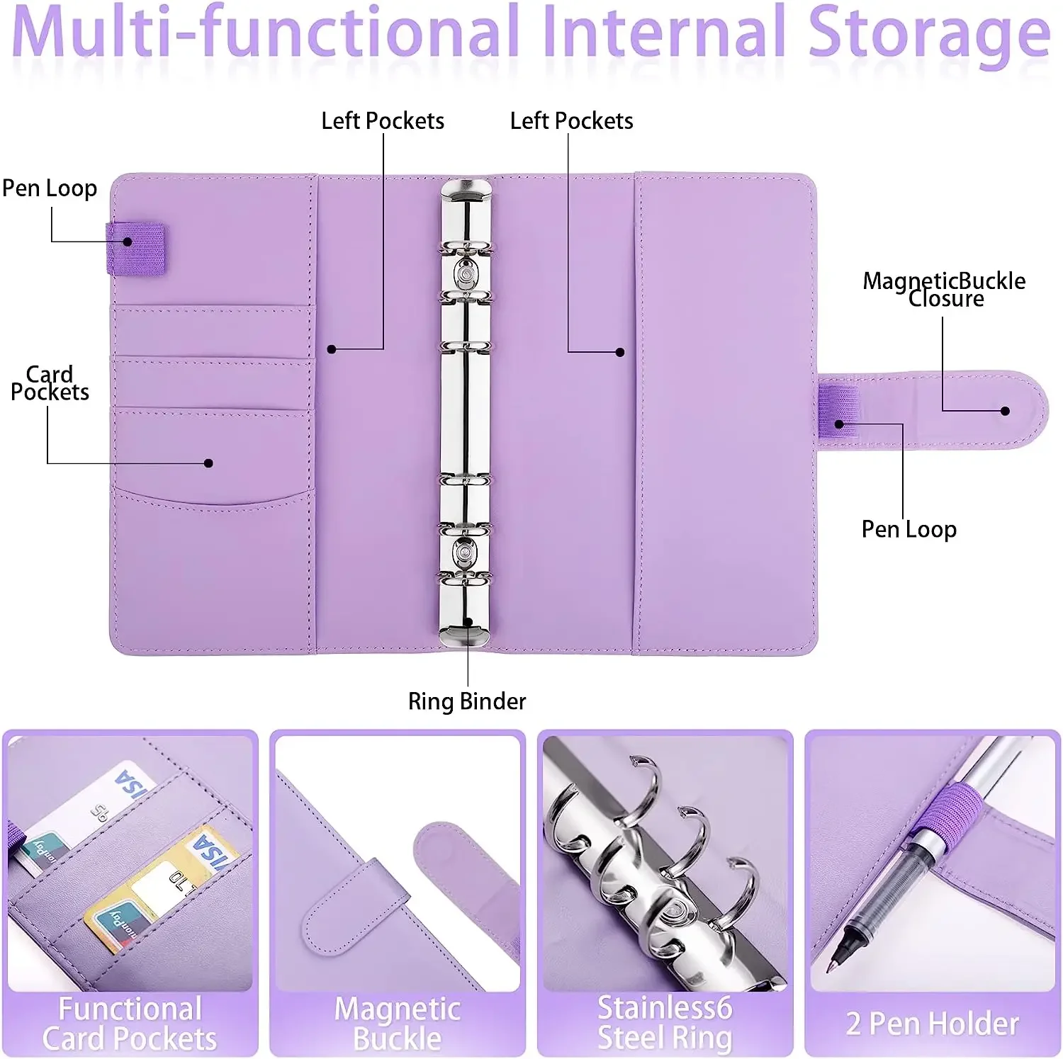 Imagem -02 - Couro Cash Envelopes System Grupo a6 Binder Notebook Bolsos Dinheiro Saving Bill Organizer Acessórios pu