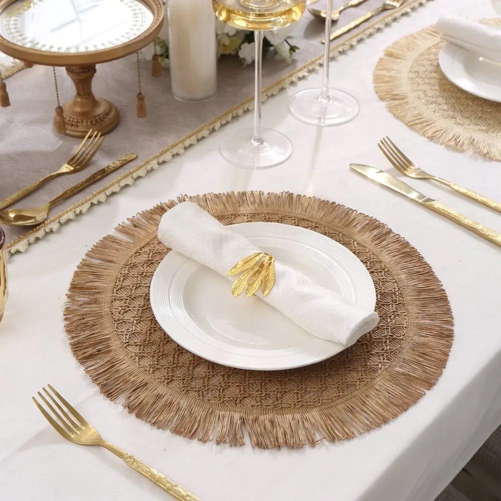 Woven Paper Placemat Round Heat Resistant Dining Table Mat Bohemian Tassel Pad Decorative For Sanxin Kitchen Decor