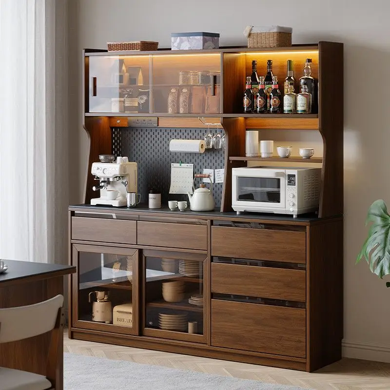 

Solid wood oak dining side cabinet integrated walnut household kitchen storage wine tea storage cabinet