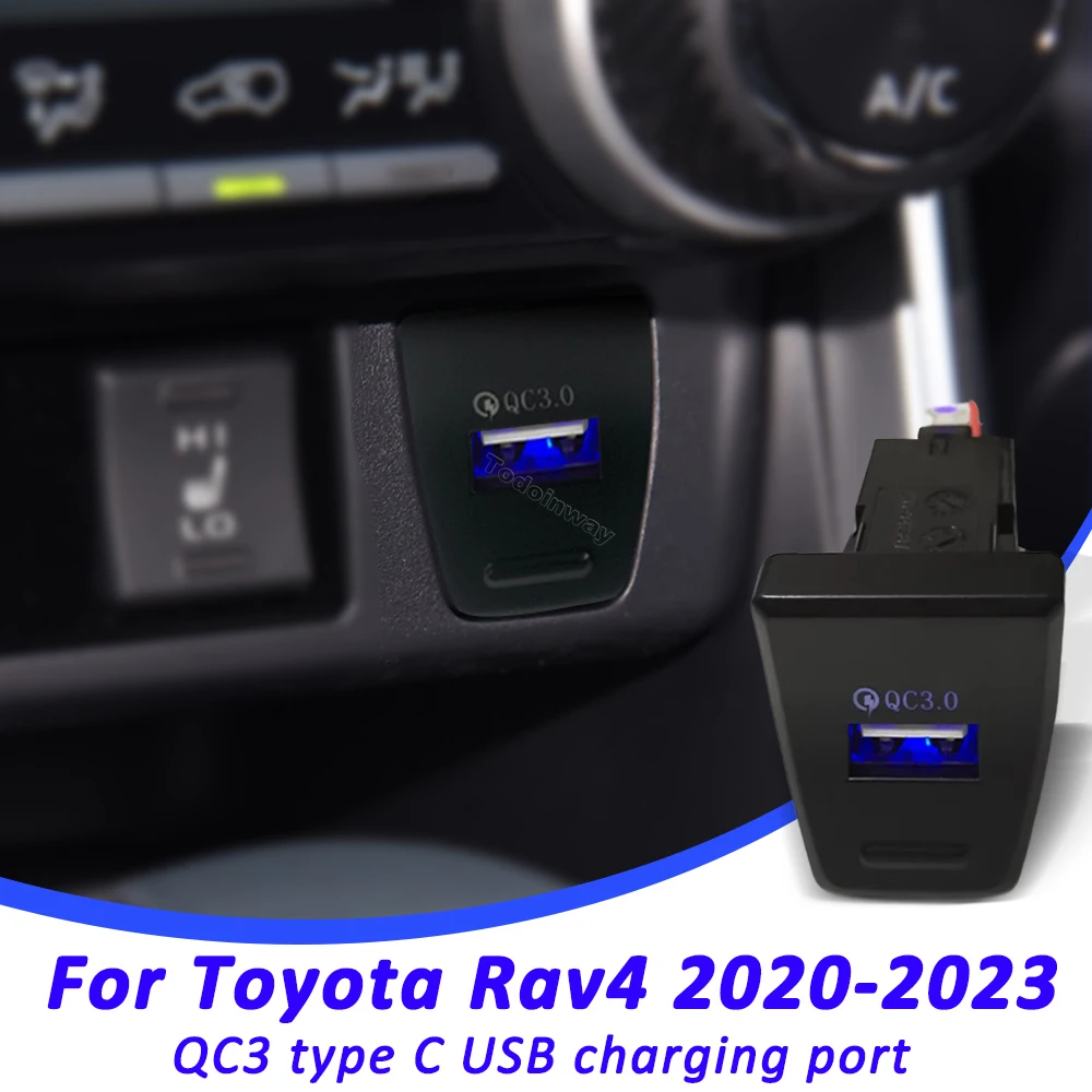 Blue Light Smart Fast Charger Type-C PD Interface Adapter for Toyota RAV4 2019 2023 Hybrid PHEV AWD 5th XA50 Interior Parts