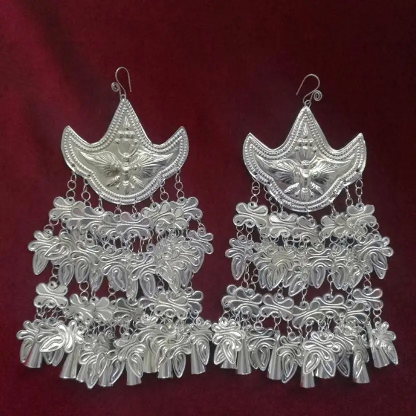 Ethnic style jewelry Yang Liping style exaggerated earrings Handmade Miao silver personality Changliu Su Miao costumes big earr