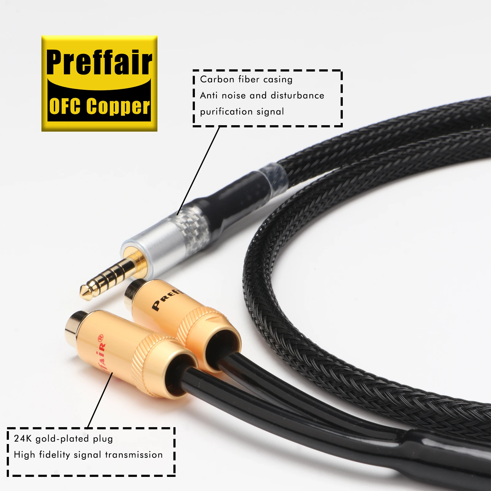 Preffair 4.4mm to 2RCA Female X401 Audio Adapter Cable 99.998% OFC Copper HiFi Hi-End Interconnect Cord