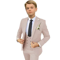 Traje Beige de 3 piezas para niños, esmoquin Formal para boda, traje ajustado para fiesta, ropa para adolescentes de 2 a 16 años