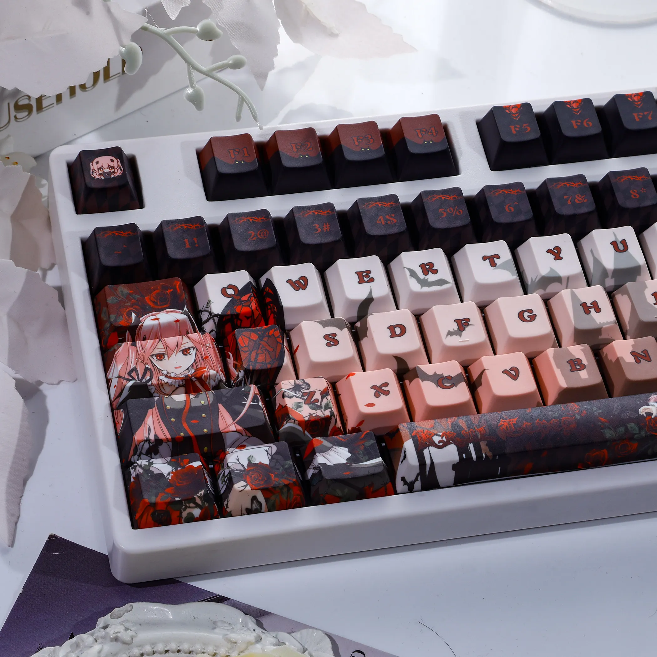 Krul Tepes 120 PBT Keycaps Seraph of The End DYE Sublimation Key Cover Cherry Cross MX Switch Key Caps Mechanical Keyboard XMJ