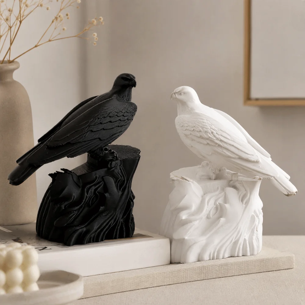 Vintage Gothic Style Crow Statue Seagull 3D Printed Crow Ornaments Home Decoration Simulation Crow Model Halloween Decor