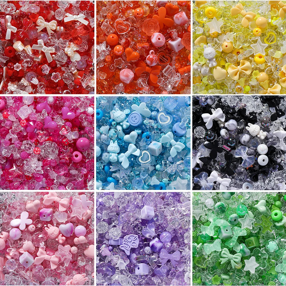 20g Gemischte Blumenperlen Herz AB Farbe Handykettenperlen Halsketten-Ohrringperlen Multi-Style-Perlen für Schmuckherstellung Zubehör