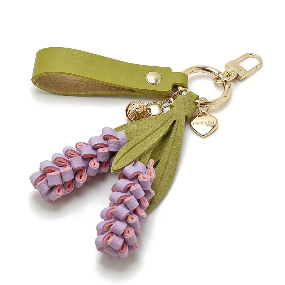 Lovely Purple Pu Leather Flower Pendant Lavender Hanger Pu Flower Keychain Fashion Handmade Bag Charm Car Accessory