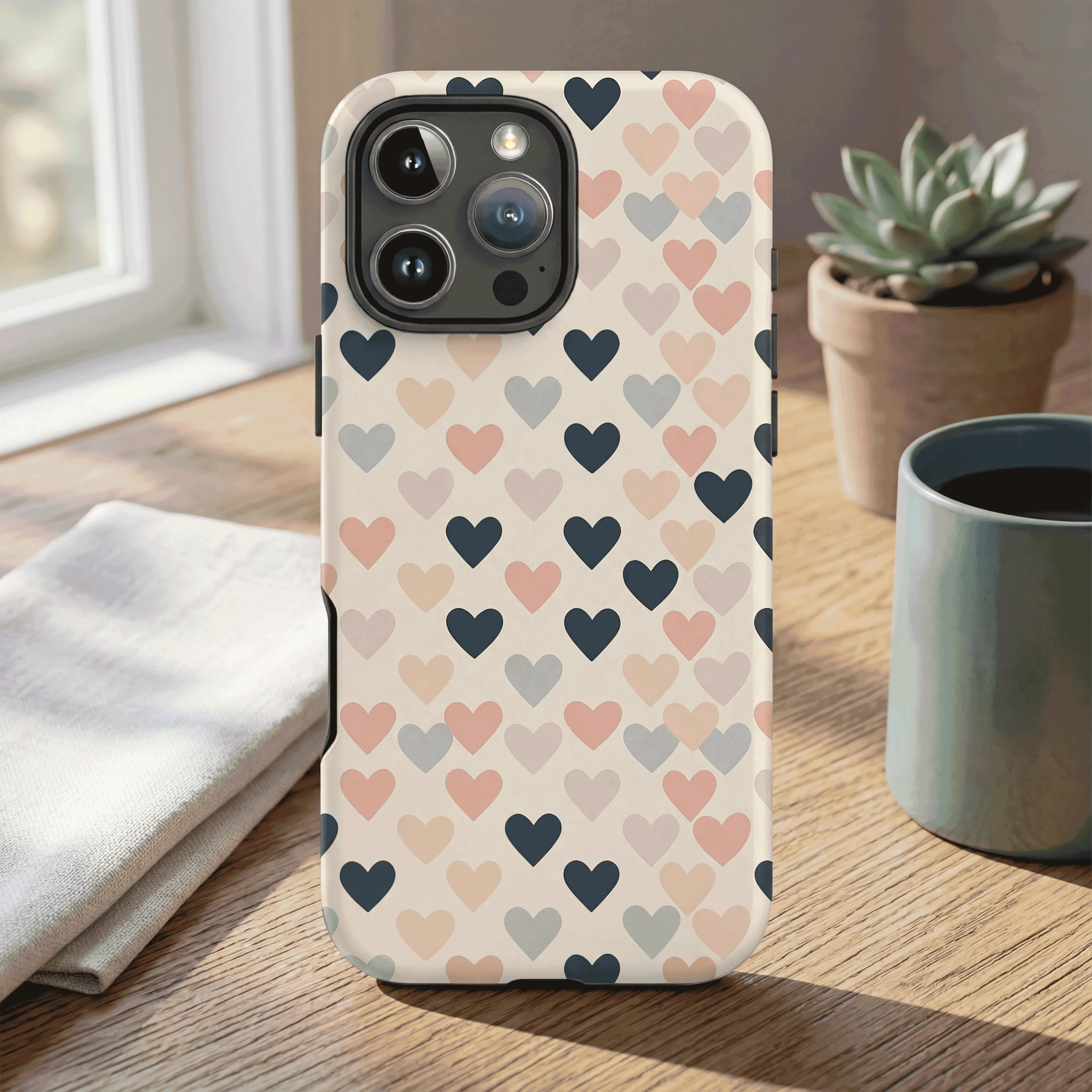 Cute Heart Pattern Magnetic Phone Case For iPhone 17 16 15 Pro Max 14 13 12  Plus Dual Layer Drop Protection Cover