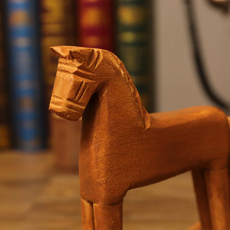 Zakka Trojan horse ornament retro handmade wooden artwork office desktop shop window swing solid