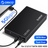 ORICO External Hard Drive Enclosure for 3.5 2.5 Inch SATA SSD HDD Case with UASP Type C USB 3.0 to SATA III 12V/2A Power Adapter