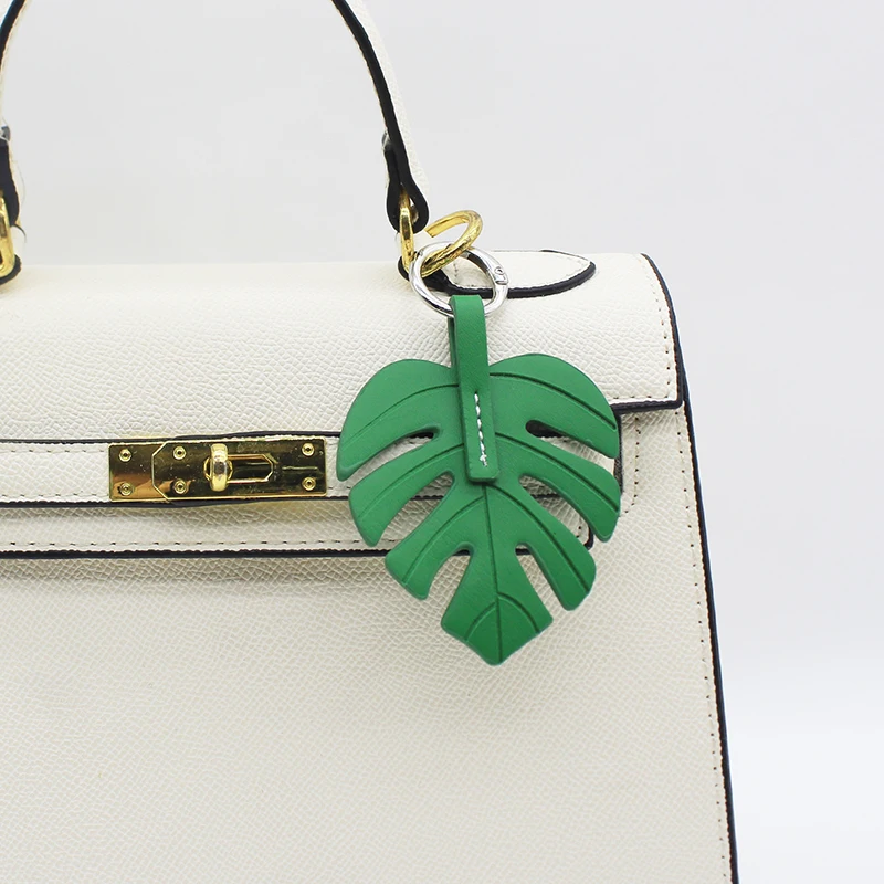 Bags Hanging Green Plants Korean Version of Bamboo Leaf Key Chain Creative PU Leather Ornaments