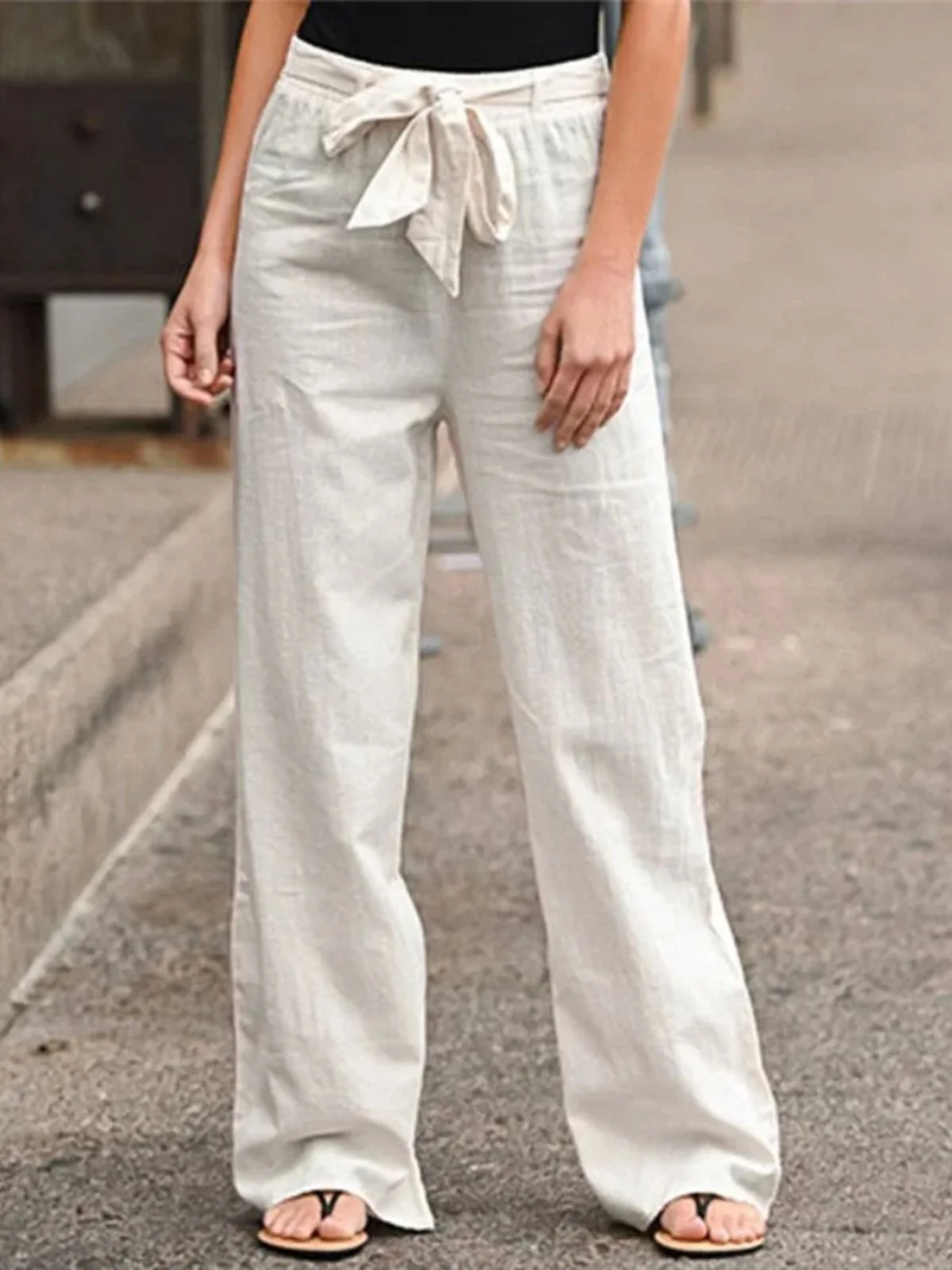 Pantalones de pierna ancha de Color puro con cintura elástica de cintura alta, pantalones de tubo rectos largos holgados para mujer, temporada de otoño