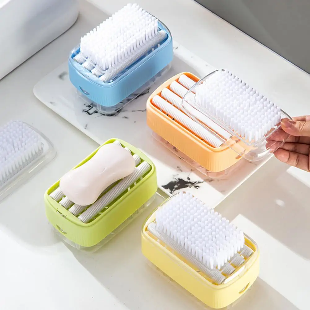 Foaming Soap Box with Brush Drain Holes Spring Design Non-slip Detachable 2 in 1 Plastic Soft Roller Soap Holder Laundry Tools