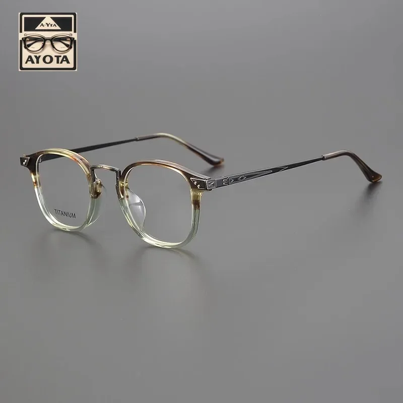 Ultralight Pure Titanium Acetate Frame Men's and Women's Hand-made Retro Carved Round Frame Myopia Reading Prescription Glasses