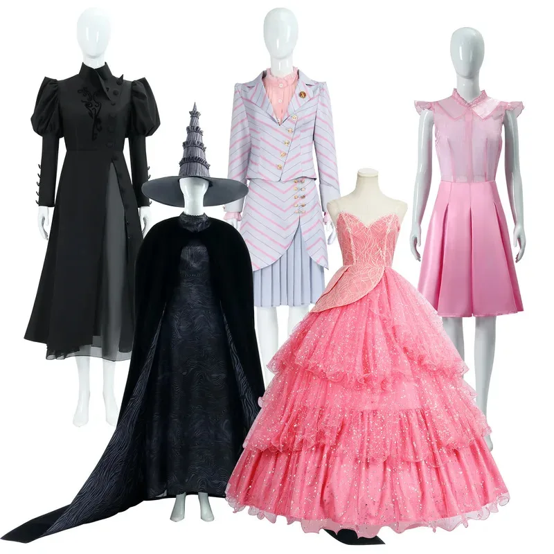 

Wicked cosplay witches costumes Glinda Elphaba clothes Gotic movie party role-playing Pink dress black dress robe hat 2024 New