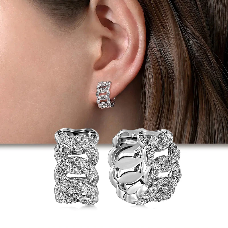 Huitan Statement Women's Hoop Earrings Chain Design Modern Fashionable Female Earrings with CZ Temperament OL Style Lady Jewelry