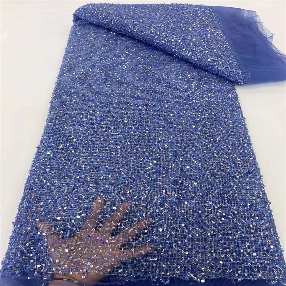 Tessuto di pizzo africano di lusso con paillettes in rilievo 2024 pizzo di alta qualità 5 metri tessuto di pizzo francese tessuto di pizzo nigeriano per la festa della sposa