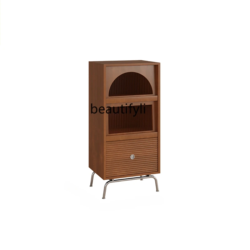 

Solid Wood Bookcase Living Room Middle-Ancient Cabinet Magazine Storage Cabinet Retro Floor Storage TV with Door Side Cabinet