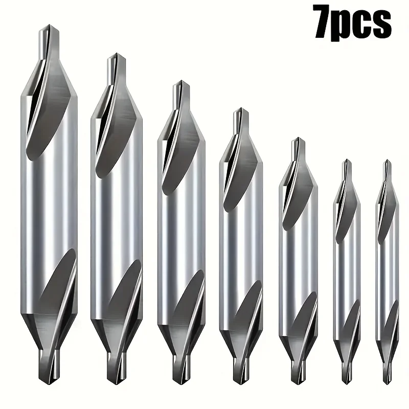 7Pcs 60‑Degree Standard HSS Center Drill Bits, High Speed Steel Centering Drills for Precision Metal Working