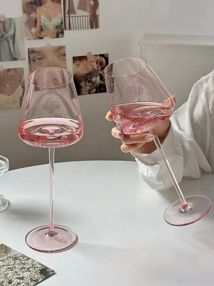 Northern Europe Large Capacity Pink Red Wine Wine Glass High-Value Home Crystal Champagne Glass Cup Oblique Mouth Goblet