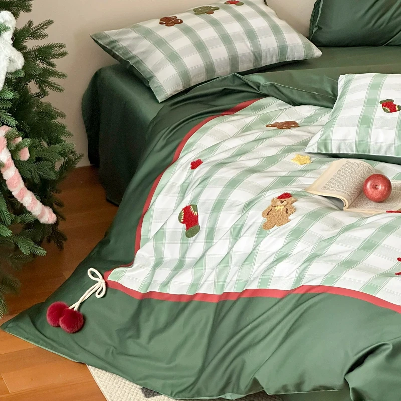 Atmosphere Green Christmas Tree Long Staple Cotton Bedding 4piece Set of All Cotton Pure Cotton Bed Sheet Duvet Cover Pillowcase