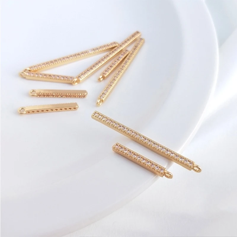 

14k Gold Plated Brass Micro Zircon Paved Stick Necklace Pendant Charm For Women Jewelry Making Supply