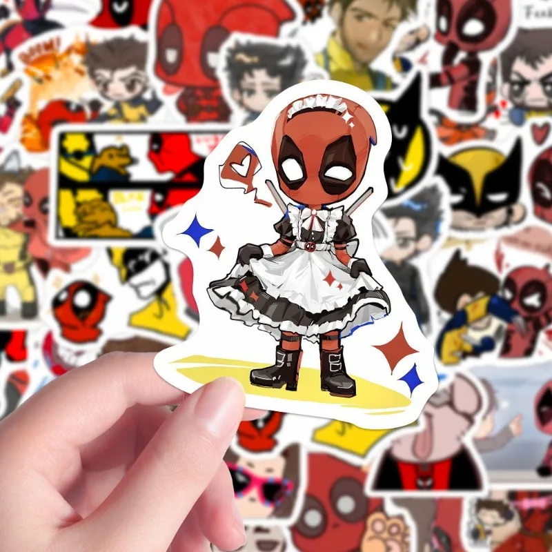 72pcs Deadpool and Wolverine Q version personalized graffiti stickers creative diy handbook desktop waterproof sticker toys