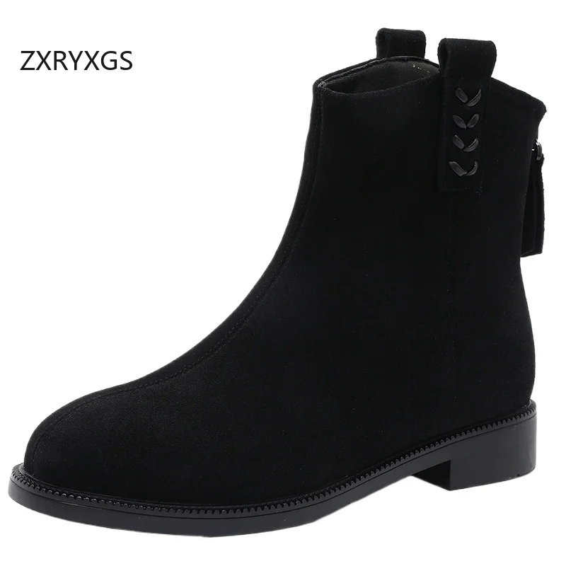 

ZXRYXGS Top Layer Cow Suede Autumn Winter Women's Boots 2025 Temperament Elegant Women's Fashion Boots Big Size Boots Low Heels