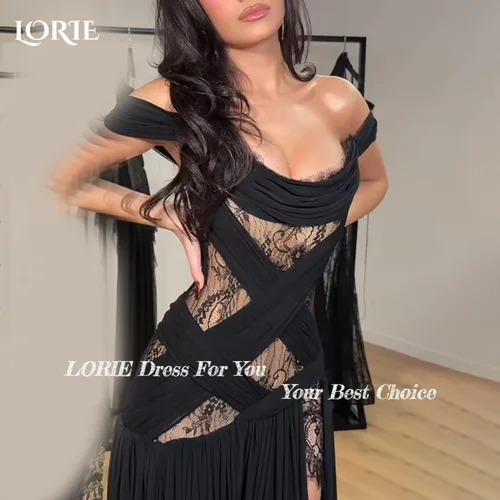 Imagen 2 del producto LORIE-vestido de noche de sirena brillante, apliques con hombros descubiertos, vestido de fiesta de princesa de gasa, vestido de fiesta plisado brillante personalizado