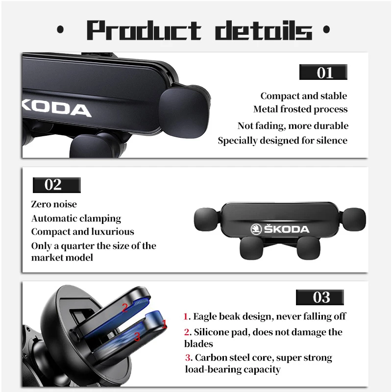 Car Phone Holder Shockproof GPS Navigation Clip Smartphone Stand For Skoda VRS Octavia 1 2 3 Rapid Kodiaq Karoq Fabia Kamiq - view 4