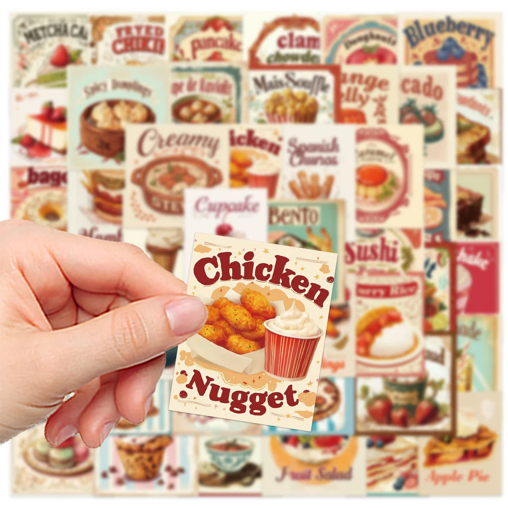 

10/30/50pcs Retro Delicious Food Graffiti Stickers Cartoon Waterproof Decals DIY Water Bottle Phone Notebook Sticker Decoration