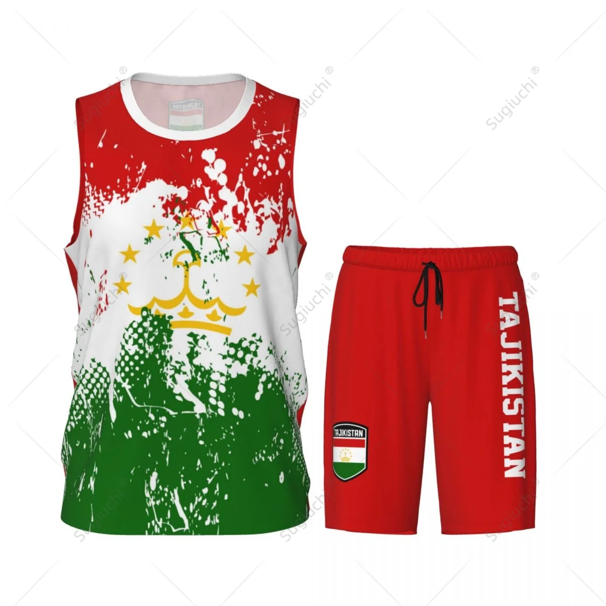 Team-up tagikistan Flag Flag Grain Men basket Jersey Set camicia e pantaloni senza maniche nome personalizzato Nunber esclusivo