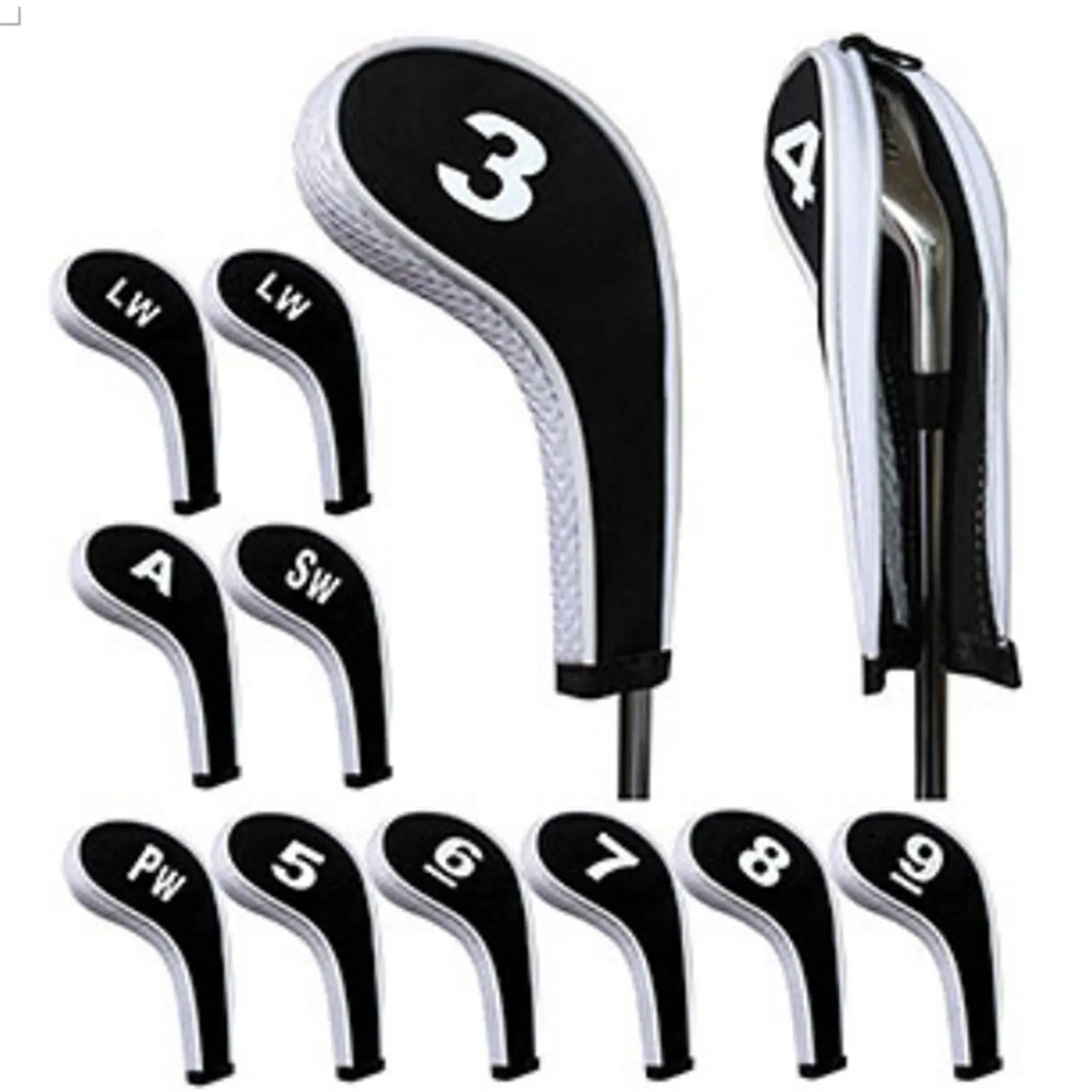 Golf Iron Headcovers 12-delig Neopreen beschermende clubhoezen voor wiggen en hybriden Schokbestendig Wit Geel Rood Blauw Zwart