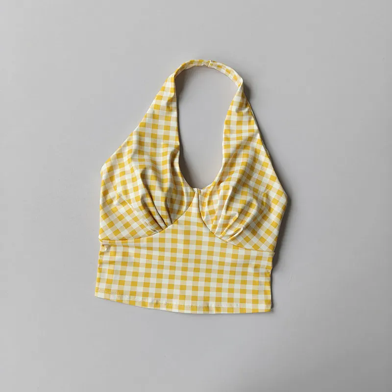 Damen Neckholder-Camisole mit festen Cups, Crop-Top, sexy, modischer Sport-BH, Fitness, Laufen, schnelltrocknend, äußeres Westen-Top – Detail 3