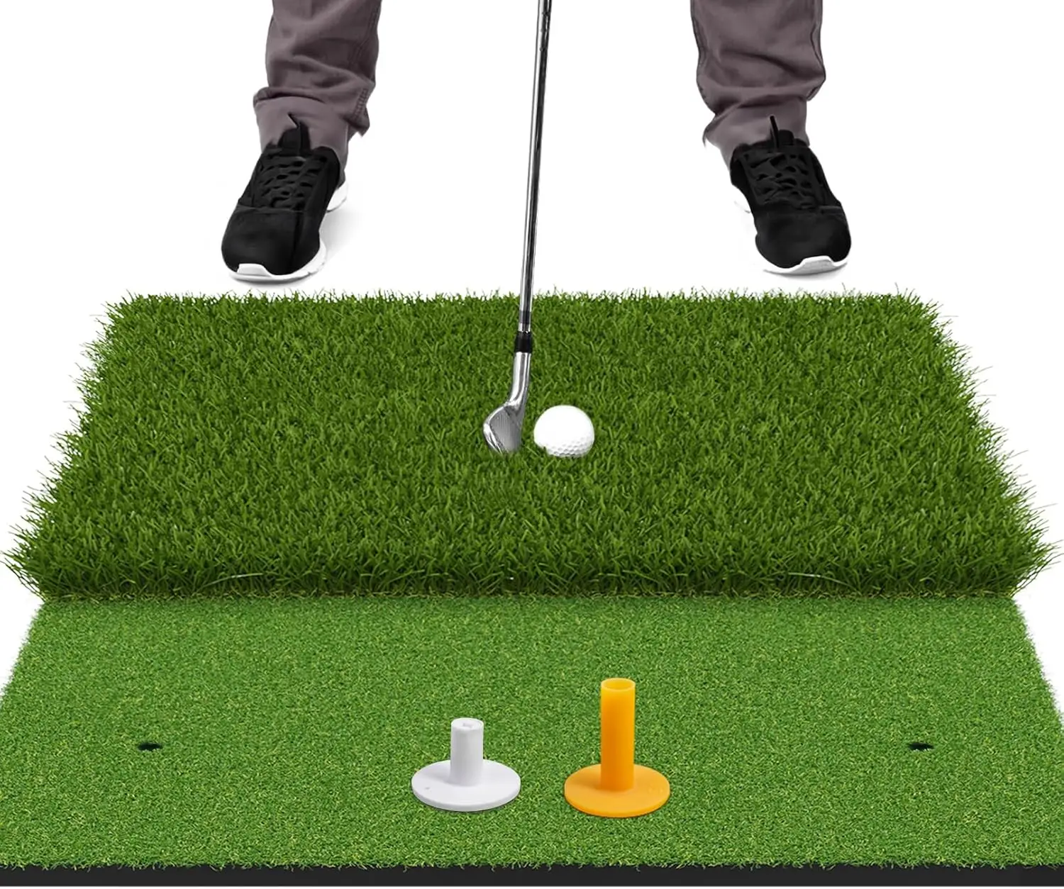 

Foldable Heavy-Duty Golf Hitting Mat 24x24 with EVA Backing, Indoor Outdoor Swing Practice, Dual-Layer Turf with Rubber Tees