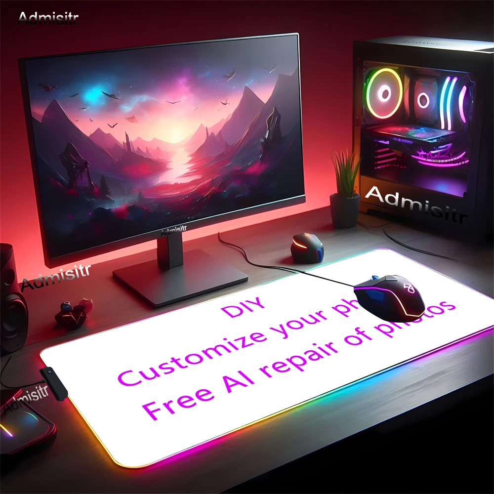 Custom Mouse Pad Cool RGB Mousepad Gamer DIY Anime Mouse Carpet LED Backlit Gaming Accessories Super Large Desk Mat XXXL 100x50