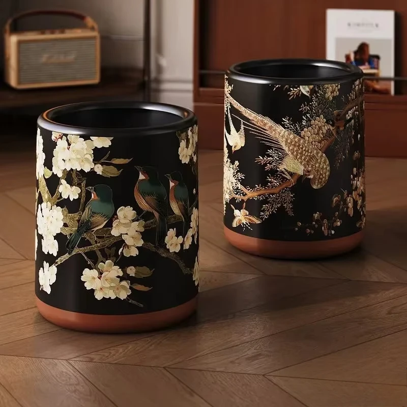 

Vintage Pedal Trash Bin, High-End New Chinese Style, Large Living Room or Office Wastebasket