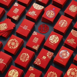 50pcs/set Mini Wedding Red Envelopes Kawaii Gift Bag Cash Envelopes Double Happiness Lucky Hongbao Wedding Party Invitations