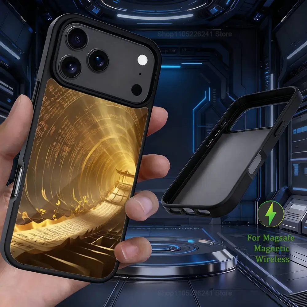 هاتف الكتاب المقدس الفني البوذي لهاتف iPhone 17,12,11,16,15,13,14,Pro,Max,Plus, Mini, For Magsafe, حافظة شحن لاسلكية مغناطيسية